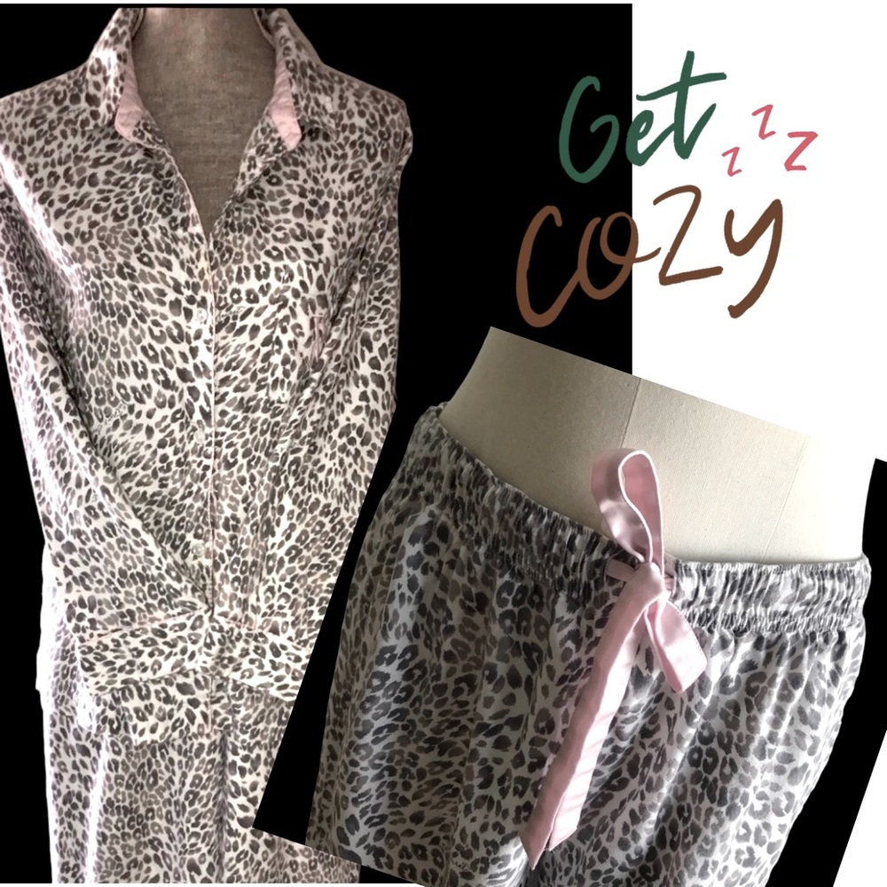 Victoria's Secret Pink and Gray Leopard Print Pajama Set